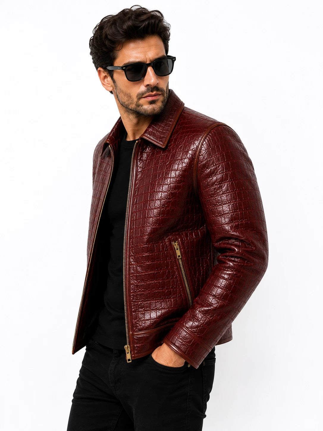 Mens Primium Leather Jacket Crocodile / Biker / Outerwear Jacket