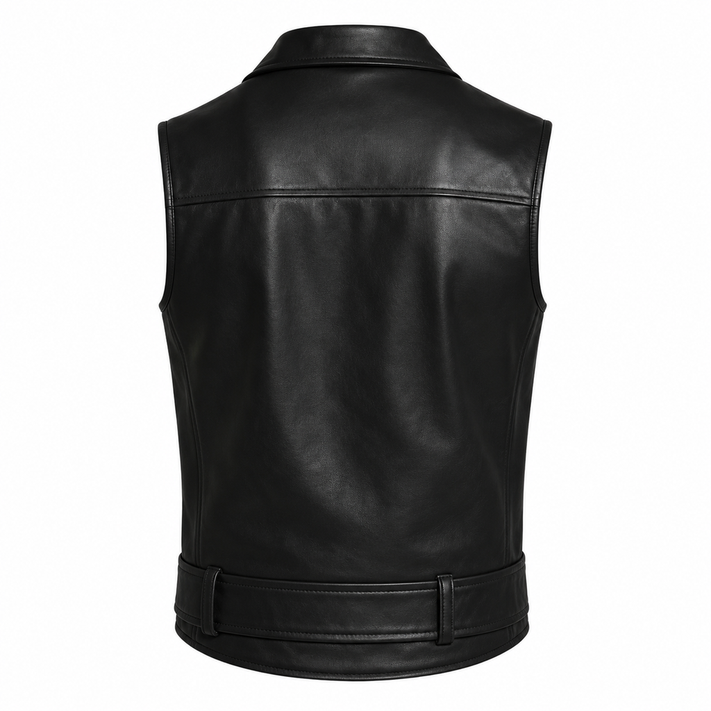 Men's Black Genuine Leather Biker Vest