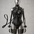 Women’s Leather Corset Harness Bodysuit Gothic Buckle Bustier Steampunk Fetish (With Leash & Handcuffs)