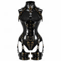 Women’s PVC Glossy Corset Harness Bodysuit Gothic Buckle Bustier Steampunk Fetish