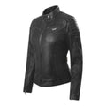 ALICE Women Leather Cafe Racer Jacket Vintage Padded Shoulder Biker Armor Coat