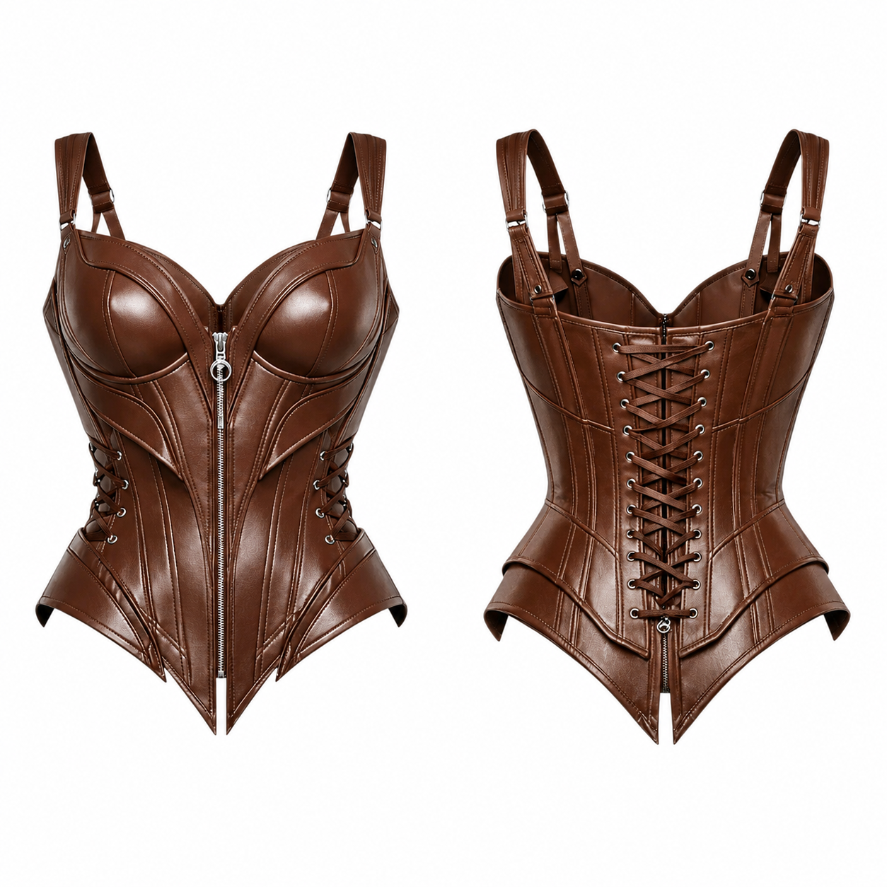 Leather Corset – Front Zip & Lace Back Waist Shaper-USA Pattern